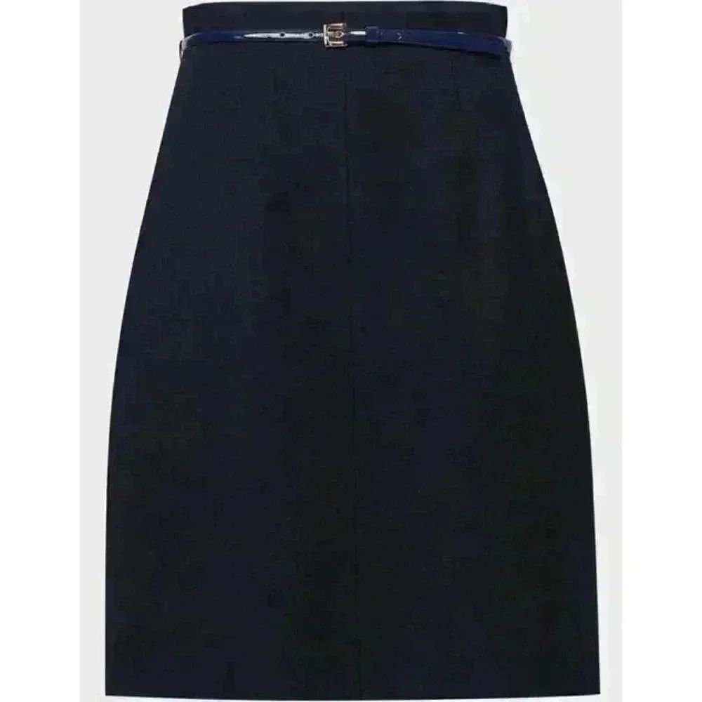 Luisa Spagnoli Navy Blue Ribbed Wool 'Medusa' Skirt, Size S NWT